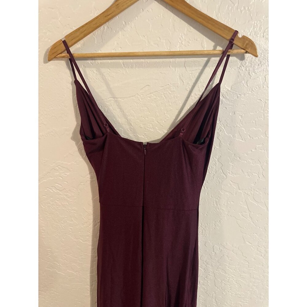 Y La Scala 90’s Burgundy Moody V Neck Spaghetti Strap Ruched Long Evening Gown - Picture 13 of 16